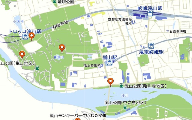 観光地を示すピンが目立つおもてなしマップ