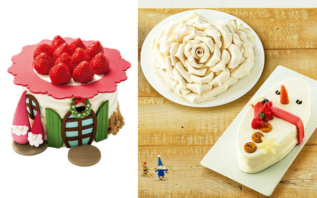 三越日本橋本店の15年クリスマスケーキ／【左】アニバーサリーの「House at little Christmas」（50点限定 7,560円）＆【右上】マドモアゼルCの「Take my heart」（20点限定 12,960円）＆【右下】オクシタニアルの「ホーリーナイト」（50点限定 5,400円）