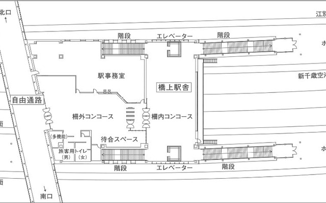 苗穂駅新駅舎の計画図。当初の計画からエスカレーターの設置が見送られ、代わりに大型のエレベーターが設置されることになった。