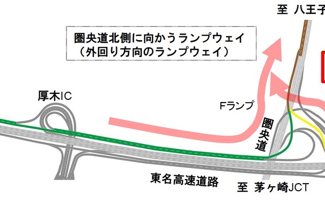 圏央道北側に向かうランプウェイ
