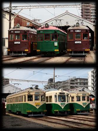 現役最古の路面電車が勢揃い…阪堺電車がモ161形と金太郎塗り車両