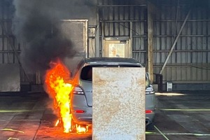 川崎汽船、自動車船での車両火災を想定した消火実験を実施…新型ノズルの効果を検証 画像