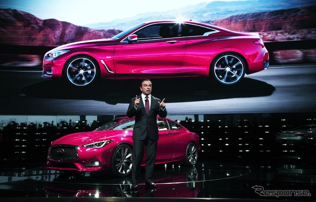 新型インフィニティQ60と日産ゴーン社長(デトロイトモーターショー16)