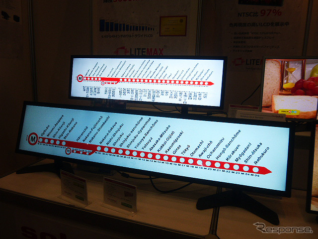 ソレキアのブースで展示されたLITEMAX社製車載モニタ（オートモーティブワールド2016／東京ビッグサイト／2016年1月13日）