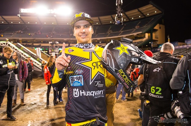 ハスクバーナに450SXクラス初の優勝をもたらし、自身も初優勝を果たした#21ジェイソン・アンダーソン(Rockstar Energy Husqvarna Factory Racing)。