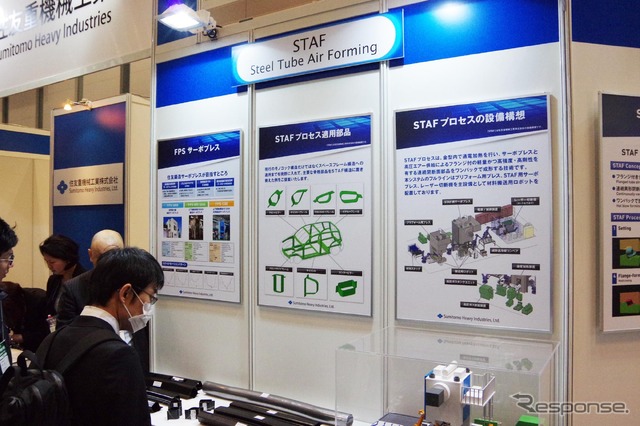 車体部品を大幅に軽量化できる製造システム「STAF(Steel Tube Air Forming)」を紹介する住友重機械工業(オートモーティブワールド16)