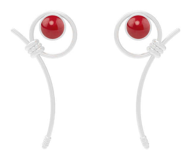 Peacock earrings - silver & red coral Swarovski pearls/Prabal Gurung × VOJD Studios
