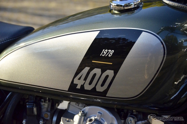 ヤマハ SR400の新色「ダークグレーイッシュリーフグリーンメタリック1」(リーフグリーン)。