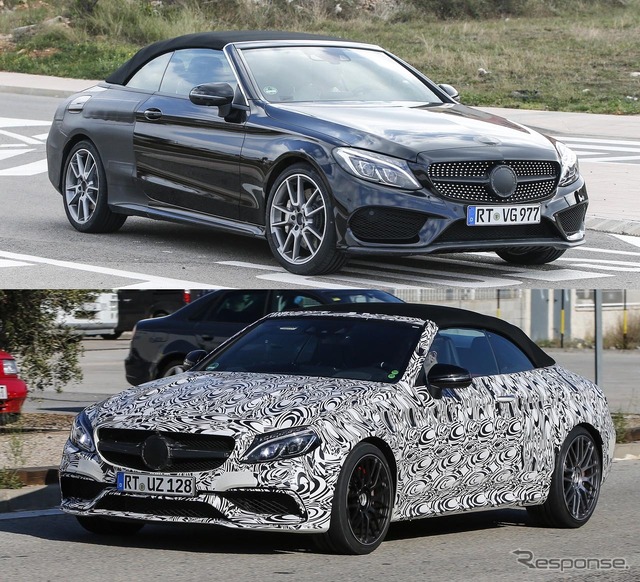 メルセデス AMG C43カブリオレ(上)とメルセデス AMG C63カブリオレ(下)スクープ写真