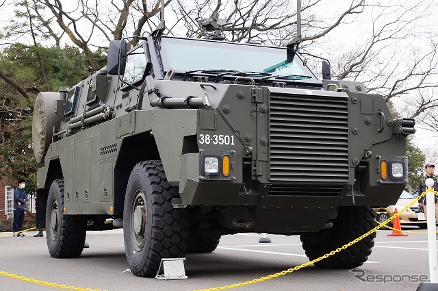 陸上自衛隊・広報センターで開催されたイベントで一般初公開となった輸送防護車(MRAP)。