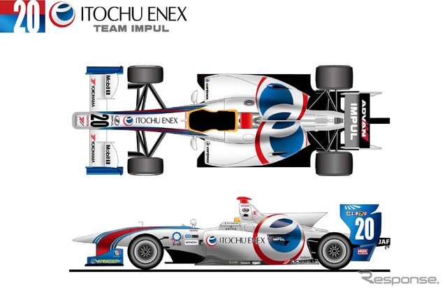 「ITOCHU ENEX TEAM IMPUL」のマシンカラーリング(20号車)。