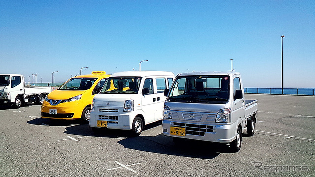 大磯で、1月にマイナーチェンジしたNV350キャラバンや海外向けタイタンやナバラなど、日産の小型商用車(LCV)ラインナップの展示・試乗が行われた
