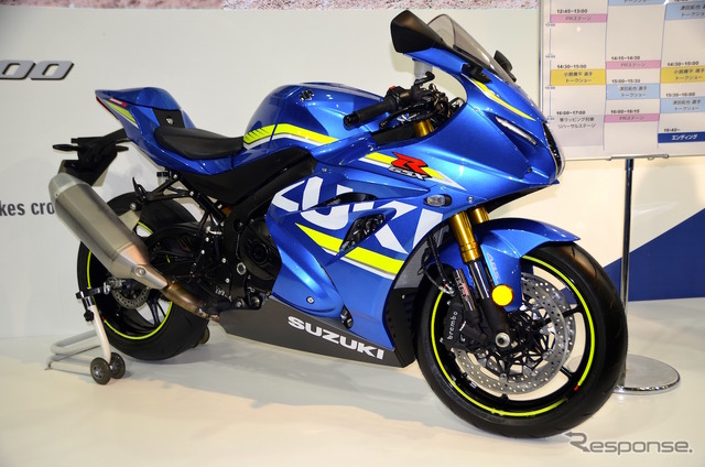 参考出品車・コンセプトモデルとして本邦初披露されたGSX-R1000。2017年モデルとしての市販化が噂される注目モデルだ。