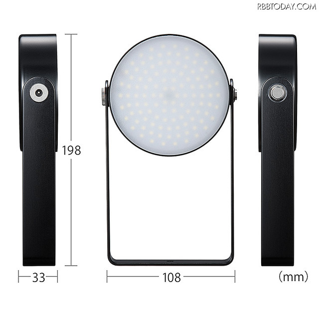 製品サイズはW108×D33×H198mm、重量は約390g。色温度は5,000K。充電用のUSBケーブルと三脚固定用ナットが付属している(画像はプレスリリースより)