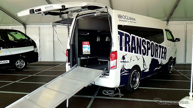 日産『NV350キャラバン』をベースとしたオグショー(静岡県浜松市)のアウトドアカスタム。3月に大磯で行われた日産日産小型商用車(LCV)オールラインナップ公開にて