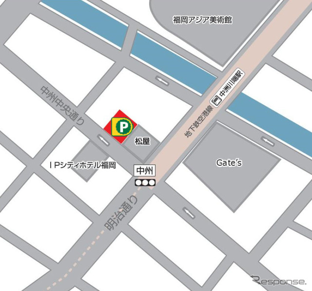 「三井のリパーク」中州第3駐車場 地図