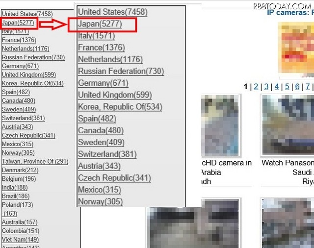 今回の流出騒動のきっかけとなったロシアのWebサイト。騒動発覚直後の1月26日現在、日本国内だけでも5,000台以上のネットワークカメラの映像が紹介されており、今現在も視聴可能なカメラが多数存在している(画像はWebサイトより)