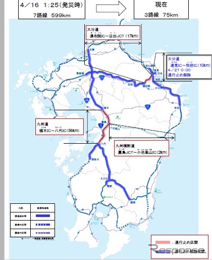 高速道路の通行止め状況