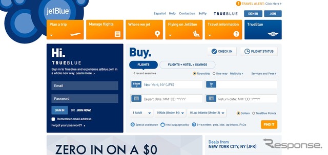 ジェットブルー航空公式サイト