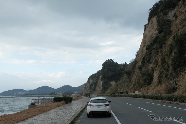 東市来の海岸は奇岩が続く独特の地形。