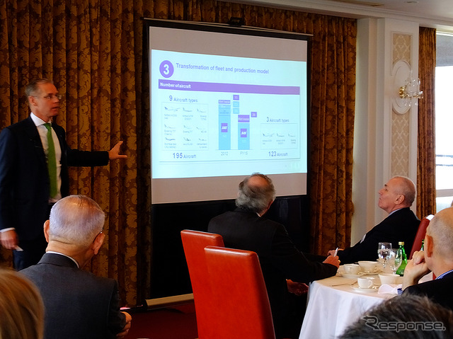 4月28日、東京都内で開催されたスカンジナビア航空戦略発表会。これにあわせて来日したリカード・グスタフソンCEOがビジョンを語った