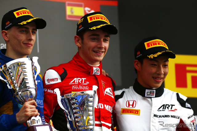 今季のGP3初戦で表彰台の一角を占めた福住(右端)。