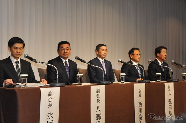 日本自動車工業会西川新執行部体制。西川氏の昇格で八郷氏が新任、相川副会長の辞任後は空席