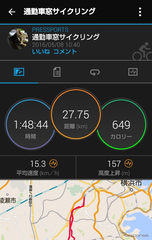 自転車で走った記録をスマホで見る。地図は拡大表示できる