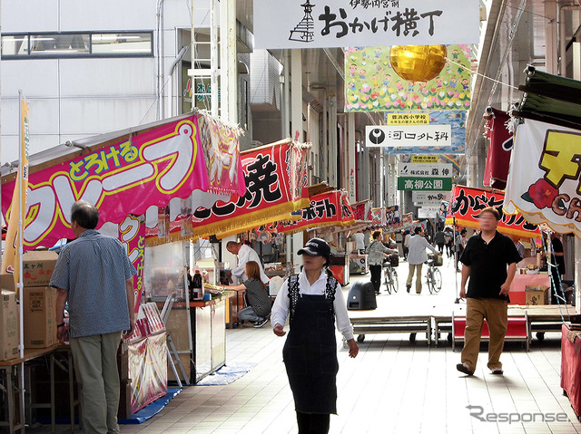 百年夜店イベント「第100回 高柳の夜店」が始まった高柳商店街（AIR & BUS成田発伊勢行きツアー）