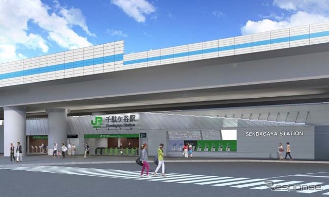 改良計画に基づく千駄ヶ谷駅の外観イメージ。