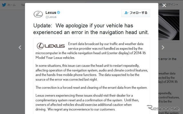 レクサスUSAの公式Twitter