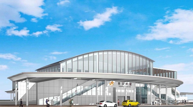 春日井駅の新しい橋上駅舎と自由通路のイメージ。10月30日から使用を開始する。