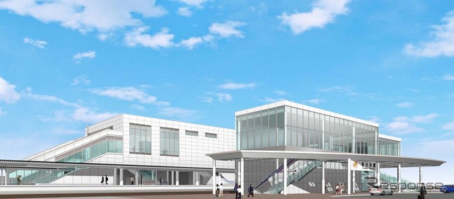 春日井駅の新しい橋上駅舎と自由通路のイメージ。10月30日から使用を開始する。