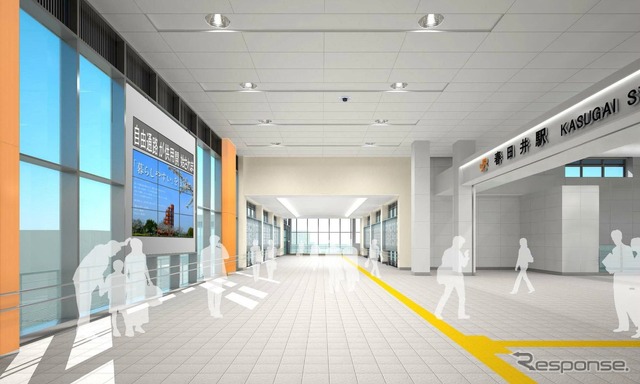 春日井駅の新しい橋上駅舎と自由通路のイメージ。10月30日から使用を開始する。