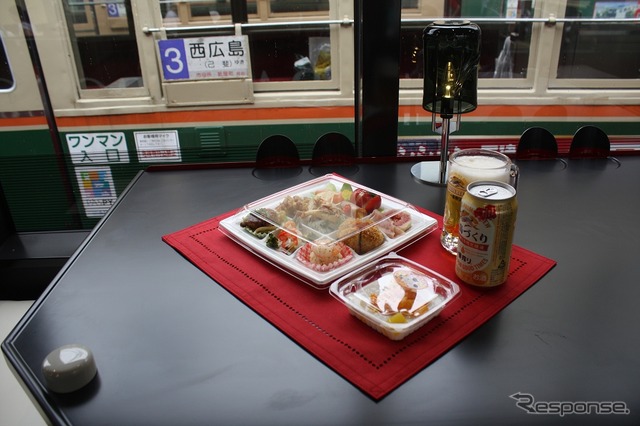 車内で提供する飲食物の一例。