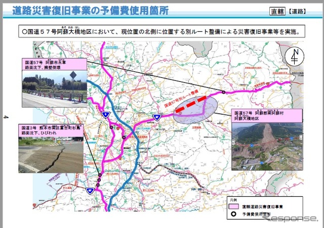 熊本地震被災地復旧する予備費の使途（国土交通省分）