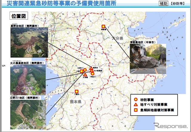 熊本地震被災地復旧する予備費の使途（国土交通省分）