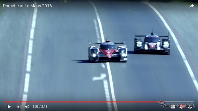 ポルシェが公開したルマン総集映像。ラストシーンではトヨタTS050ハイブリッド5号車が、優勝したポルシェ919ハイブリッド2号車を抜き去る