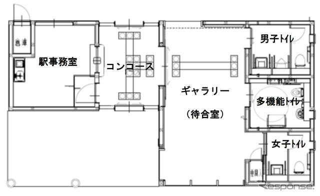 新駅舎の平面図。