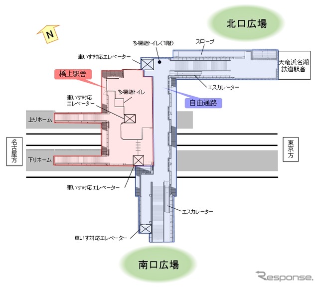 新所原駅の平面図。