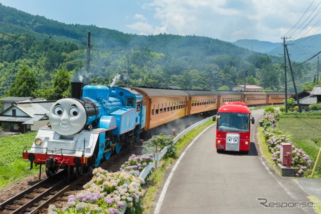 「トーマス」と「バーティー」の並走シーン(別の日の撮影)。