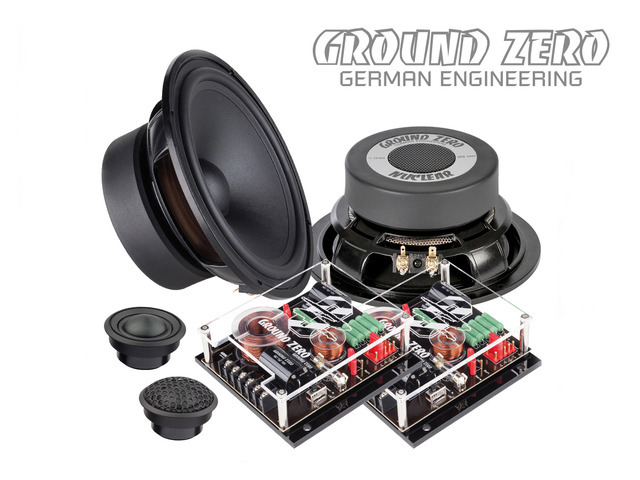 【GZNC 1650SQ 標準小売価格/¥157,000(税別)】●仕様:16.5cm 2wayコンポーネントスピーカー ●最大入力:250W ●定格入力:150W ●公称インピーダンス:4Ω ●周波数特性:40Hz~28kHz ●能率:91dB ●取付穴直径:143.5mm(ウーファー部) ●取付深さ:68mm(ウーファー部) ●スピーカーグリル:サイズ(幅×高さ)183×17mm