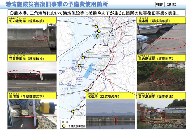 港湾施設災害復旧事業の予備費使用箇所