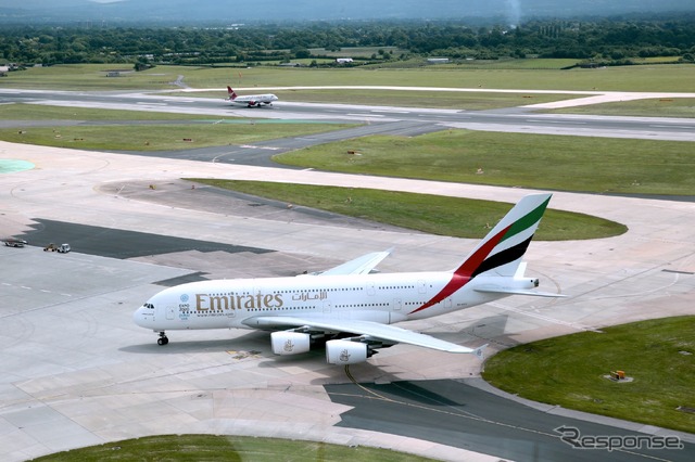 マンチェスターですでに運用されているエミレーツのA380。