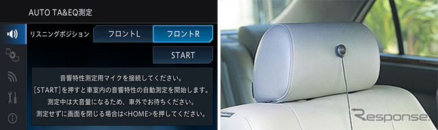 別売のマイクを使用して手軽に自動調整が出来るオートタイムアライメント&オートイコライザー機能。この機能を使う事で高レベルな音が楽しめる