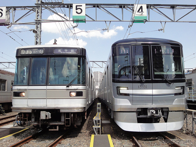 現行の03系(向かって左)と13000系