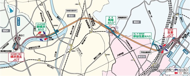 開通区間概要。※馬場出入口は工事中。