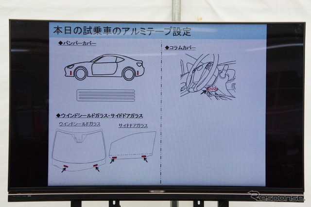 テスト車両に貼付けたアルミテープの説明