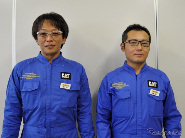 優勝した東北支社代表チーム、いわき営業所の桜井メカニック（左）と郡山営業所の廣田メカニック（右）のコンビ