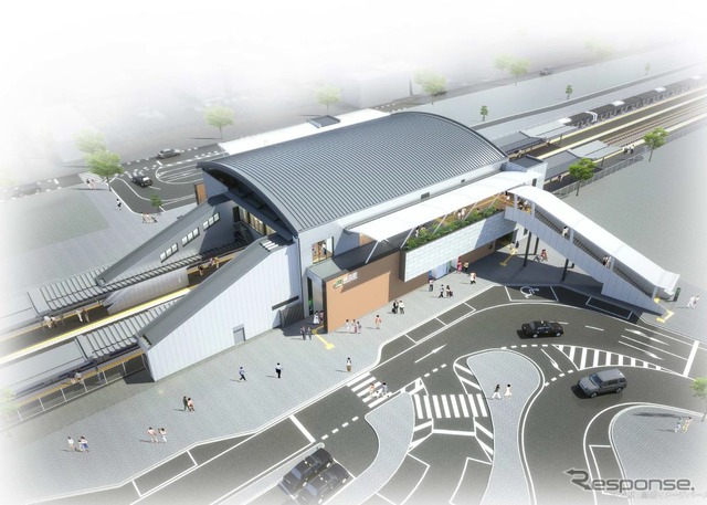 神立駅のイメージ。橋上駅舎と東西を結ぶ自由通路が整備される。